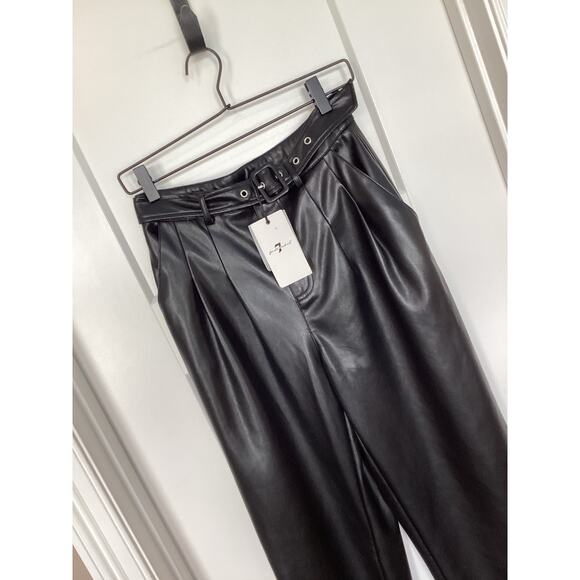 NWT 7 for All Mankind Women's Faux Leather Pleated Wide Leg Pants Black Small - Picture 3 of 12